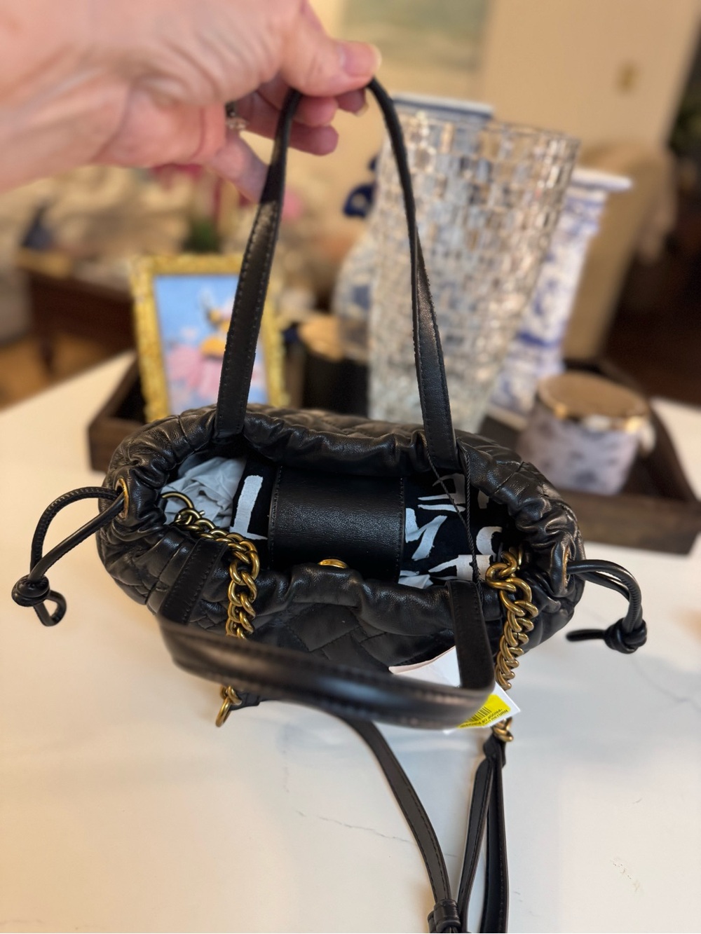 🖤 NWT KURT GEIGER SMALL KENSINGTON BLACK LEATHER DRAWSTRING BAG! - Picture 11 of 16